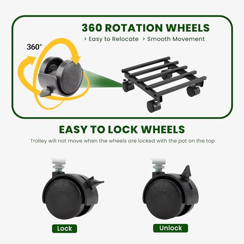 Image of Urban Plant Heavy Duty Plant Stand with Wheels | Wheel Pot Trolley for Balcony, Indoor & Outdoor | Rust-Proof Metal Gamla Stand (Black Square Caddy - Pack of 2)