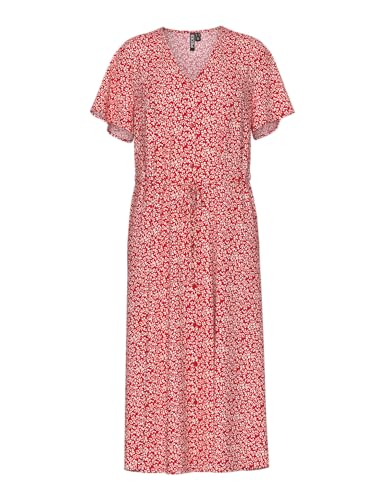 Robe midi à col en V PIECES Pcnya SS en tissu fluide léger pour femme