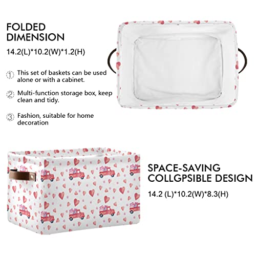 Image of Happy Valentine's Day Storage Basket Fabric Laundry Baskets Love Heart Pickup Truck Car Storage Boxes Organizer Bag for Baby Cloth Dog Toy Book Storage Cubes Shelf Closet Bins 16x12x8 Inches