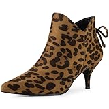 Perphy Pointed Toe Bow Cutout Kitten Heel Leopard Ankle Booties for Women 8.5 M US