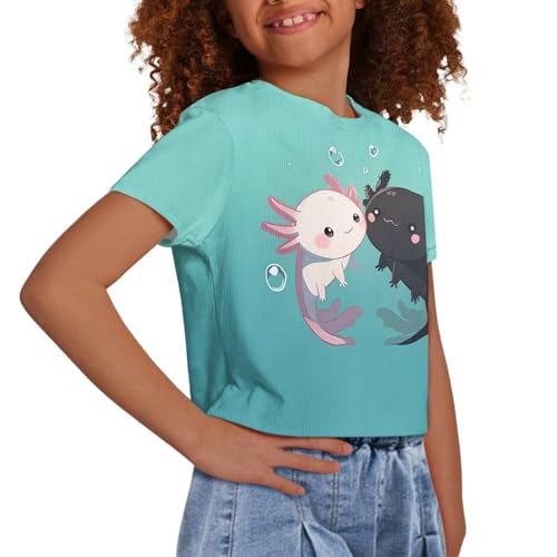 Image of Girls Summer Crop Top Outfits Short Sleeve T Shirts Kids Cute Clothes Tees Blouse