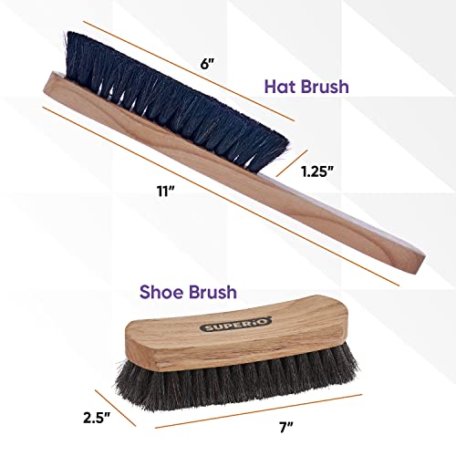 Superio Hat Brush And Shoe Brush Set, 100% Soft Horsehair Bristles, Wooden Handle With Comfort Grip, Dust And Lint Remover, Shoe Buff Brush, Boots & Other Leather Care (Set Of 2) #TOP1