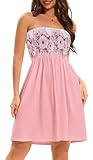 elescat Summer Dresses for Women Strapless Casual Beach Cover Ups Tube Top Sundress（Pink Floral, M