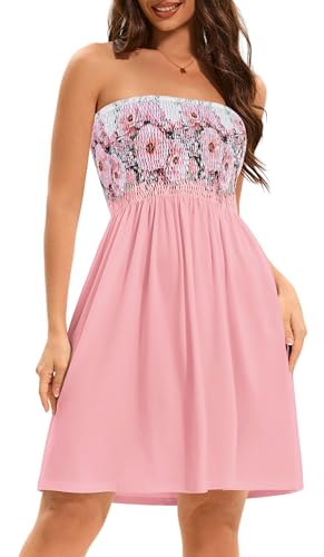 Image of elescat Summer Dresses for Women 2026 Strapless Casual Beach Cover Ups Tube Top Sundress