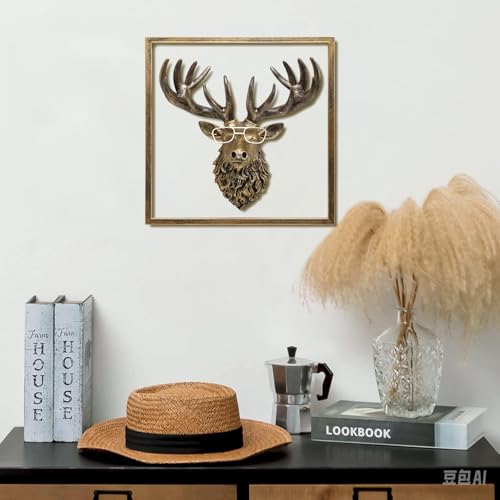 JJALIGHTS Animal Heads Wall Decor Resin Animals Sculptures Head Wall Hanging Decoration Imitation Copper vintage Wall Sculpture for Living Room Bedroom Office(Deer,include metal frames) by JJALIGHTS - Used condition - Image 4