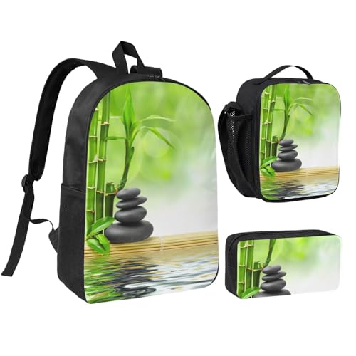 Sac à dos écolier fille garçon avec boîte déjeuner et trousse bambou