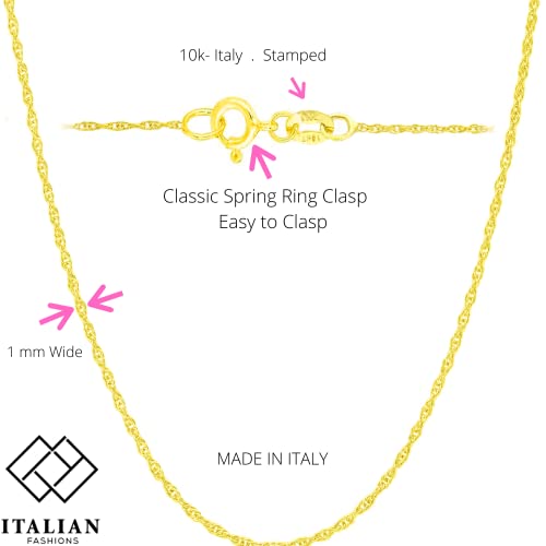 14K, 10K Yellow or White or Rose Solid Gold Italian Diamond Cut 0.8 mm-1.2 mm Rope and Mirror Cable Chain Necklace Thin & Strong gold chain Thin And Lightweight MADE IN ITALY2