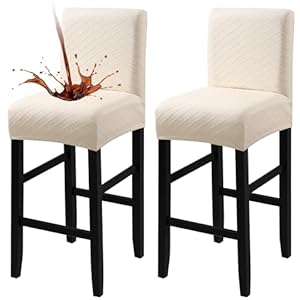 Waterproof Bar Stool Covers 2 PCS, Stretch Pub Tall Chair Slipcover with Backs Counter Chair Cover Barstool Slipcovers Removable Washable (Beige, 2 PCS)