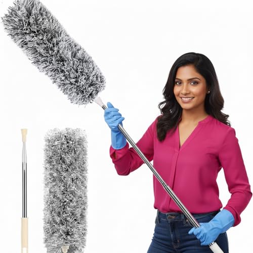Image of Force24 - Microfiber Feather Duster Bendable & Extendable Fan Cleaning with 100 inches Expandable Pole Handle for High Ceiling Fans,Window Blinds, Furniture