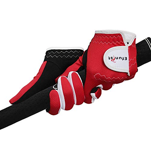 Efunist 1 Pair Junior Kids Youth Toddler Boys Girls Golf Gloves Dura Feel Blue Red Green Left Hand Right Hand (Red, Large) #TOP3