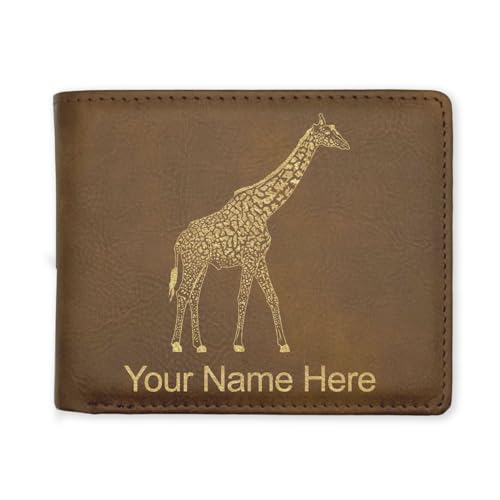 LaserGram Faux Leather Bi-Fold Wallet, Giraffe, Personalized Engraving Included (Rustic with Gold) - Main Image