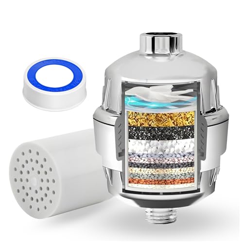 Image of Advanced 15 Stage Shower Filter for Hard Water Treatment, Activated Carbon Fiber and Cotton Filtration to Remove Chlorine, Toxins, Make It Healthier Skin, Hair, and Nails (Silver)