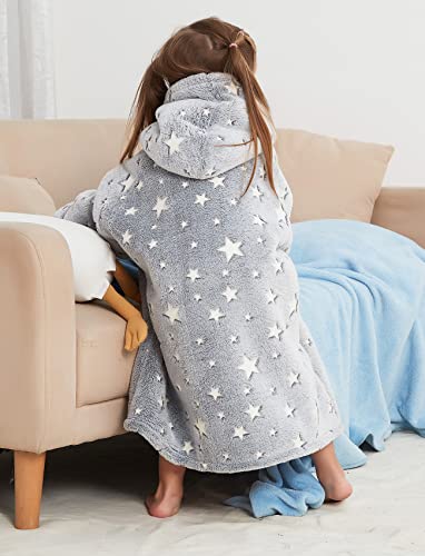 Image of KFUBUO Wearable Blanket Hoodie for Kids With Pocket Toddlers 2-6 Year Old | Sherpa, Oversized Sweatshirt Blanket, Kids Blanket, Girl Boy Gifts, Glow in The Dark Stars, Cozy Gifts for Kids
