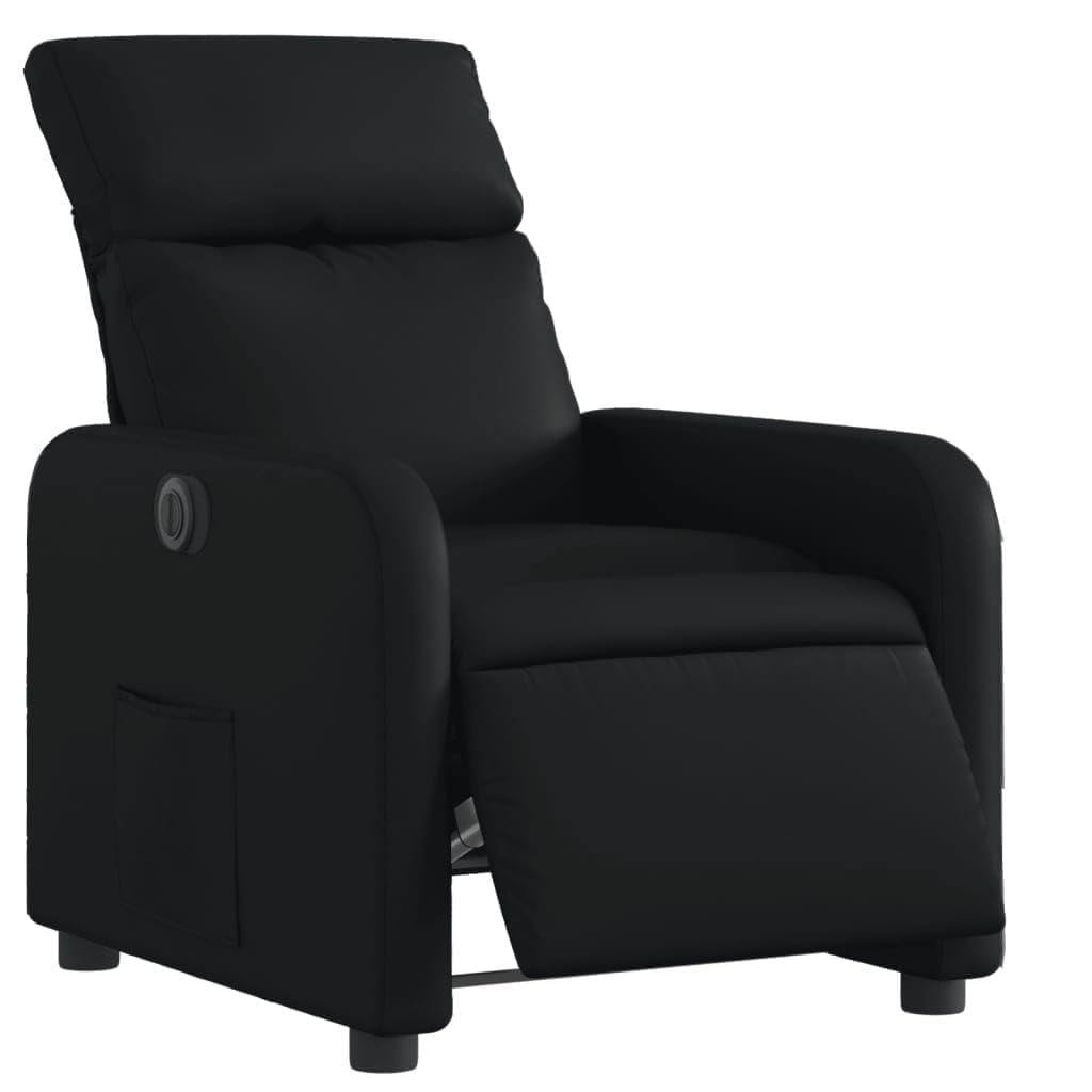 Sillón de relax eléctrico de piel sintética negra con función de televisión, inclinación de 135 grados y bolsillo lateral, marco de madera y metal, soporta hasta 110 kg