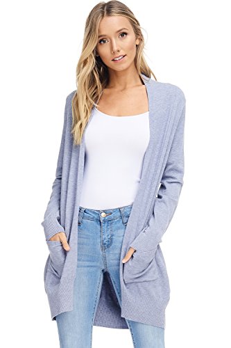 Alexander + David Women s Basic Open Front Long Sleeved Soft Knit Cardigan Sweater Lightweight with Pockets (Powder Blue, Small Medium)