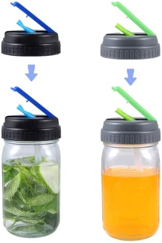 MIJAYENV 2Pack Wide Mouth Mason Jar Lids with Straws Leak-proof Airtight Seal Mason Jar Straw Lids for Mason Jars Wide Mouth Reusable Canning Lids for Drink,Store(Jars Not Included) (Green and Blue)