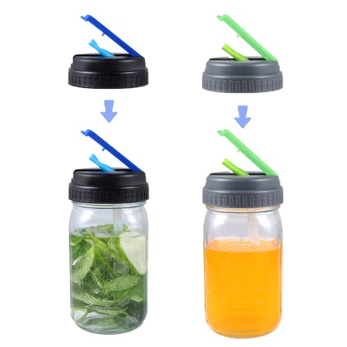 Mijayenv 2Pack Wide Mouth Mason Jar Lids With Straws Leak-Proof Airtight Seal Mason Jar Straw Lids For Mason Jars Wide Mouth Reusable Canning Lids For Drink,Store(Jars Not Included) (Green And Blue) #TOP23