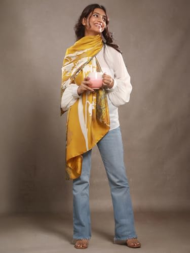 Image of Printed Poly Silken feel Scarf Stole for Women | Stylish, Soft, & Lightweight | Satin Feel Neck Scarf, Hair Scarf, Head Scarf for Women