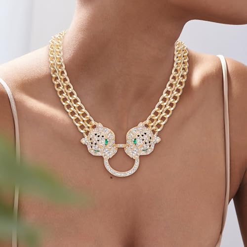 EVER FAITH Austrian Crystal Costume Jewelry Double Leopard Animal Circle Collar Statement Necklace for Women2