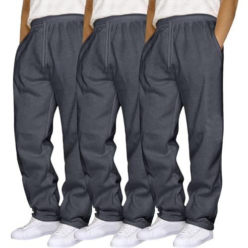 Mens Sweatpants Open Bottom Lightweight Wide Leg Trousers 3 Pack Lounge Running Athletic Joggers Workout Pants