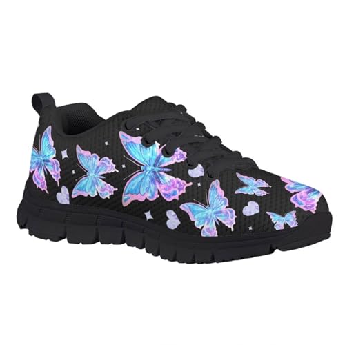Suobstales Butterfly Print Shoes Running Sneakers Athletic Tennis Walking Shoes Boys Girls School Casual Sports Sneakers Cartoon Footwear for Toddler/Little Kid,Size 32