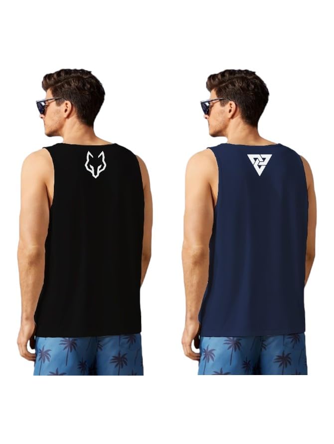 Graphic Printed Cotton Mens Regular Fit Multicolour Vest (Pack of 2)-image-22