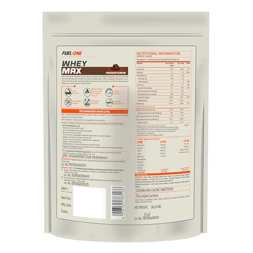 Image of FUELONE Whey Max (Chocolate, 2kg / 4.4lbs) | Whey Protein Concentrate & Whey Protein Isolate | 27g Protein