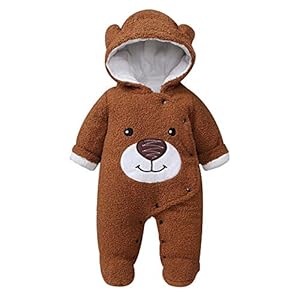 Xifamniy Baby Newborn Footie Romper Jumpsuit Hoodie Warm Thicken Winter Bunting Outwear Snowsuit Bear Teddy for Girls Boys (Brown, 3-6 Months)