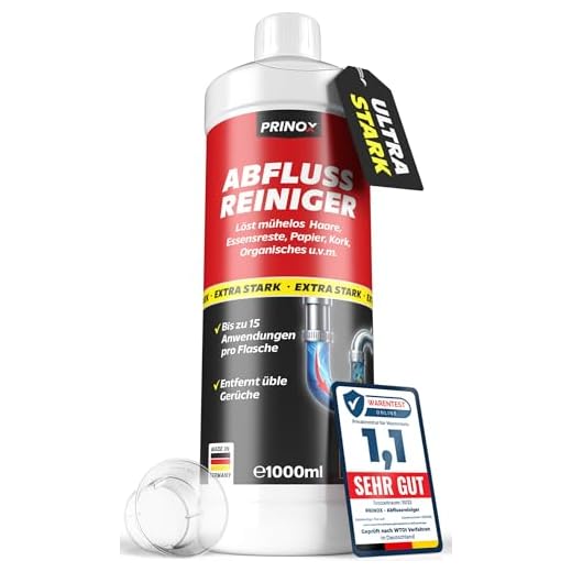 PRINOX® 1000ml Abflussreiniger EXTREM STARK - 15 Anwendungen je Flasche Rohrreiniger - Entfernt Haare, Essensreste, organisches - Biologisch abbaubar, Hitzefrei, Materialschonend - Hergestellt in DE