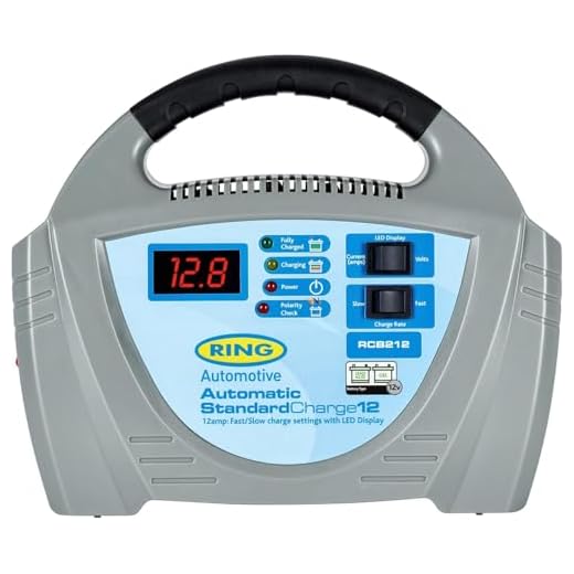 Ring RCB212 12V Battery Charger, 12A Charger for Vehicles Up to 3.0L, Charger for Lead Acid and Gel Batteries, Protects Against Overcharging - Grey