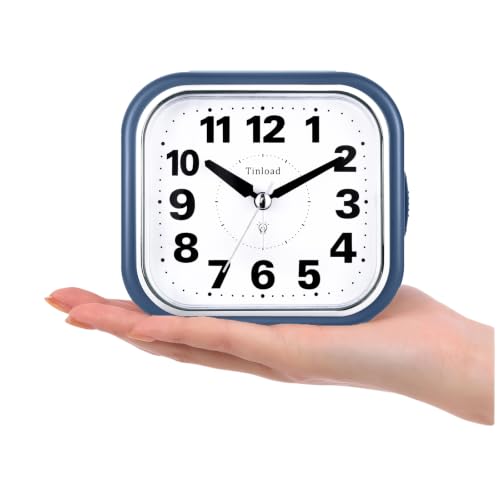 Image of Tinload 4.3 inch No Ticking Analog Alarm Clock,Silent Readable for Seniors,Easy to Set,Gradual Rise Alarm,Big Numbers,On /Off Switch on Side,Gentle Wake,Snooze,Lighted on Demand,Battery Operated,Blue