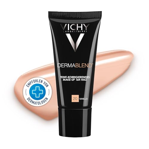 Vichy Dermablend, Teint-korrigierendes Make-up, Foundation bei empfindlicher und unreiner Haut, Ohne Maskeneffekt, Parfümfrei, Farbton: 20 vanilla, 30 ml