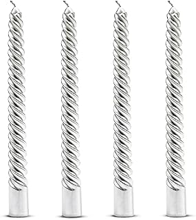 Silver Taper Candles Universal Spiral Candle Metallic Dripless Unscented Dinner Candles Paraffin Wax with Cotton Wicks Birthday Wedding Parties (Pack of 1)