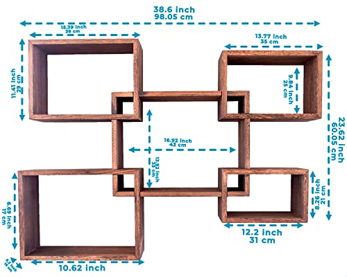 Rustic Wall Mounted Square Shaped Floating Shelves – Set Of 5 Square Shelves For Bathroom, Bedroom, Living Room & More - Screws And Anchors Included – Wall Décor Display For Home - Torched Brown #TOP2