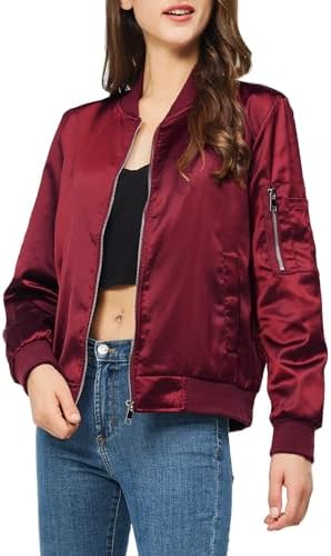 Satin Bomber Jacket Women Casual Fall Varsity Jackets Zip Up Oute...