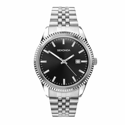 Sekonda King Classic Men's 40mm Quartz Watch in Black with Analogue Date Display, and Silver Stainless Steel Strap 30156