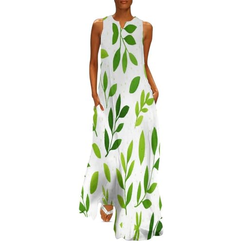 Robe longue femme boho feuilles aquarelle col V imprimé plantes