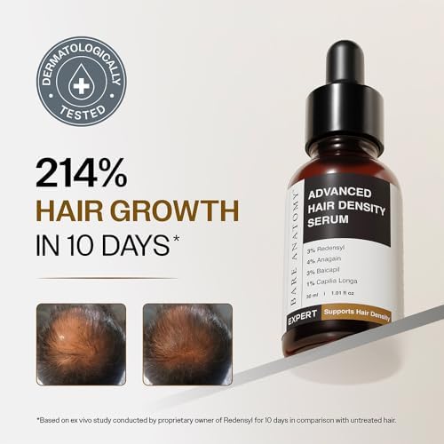 Bare Anatomy Advanced Hair Density Serum | 3% Redensyl, 4% Anagain, 3% Baicapil, 1% Capilia Longa, Rosemary, Biotin & Rice Extract | Reduces Hair Fall, Supports Hair Growth for Men & Women | 30 ml - 1