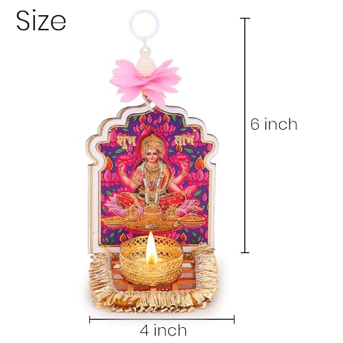 Image of Akaar Decor Lakshmi Ganesha Diya Hanging Set of 2 | Decorative Wall Hanging Tea Light Holder with Floral Accent | Diwali Decoration for Home, Pooja Room, Temple & Mandir Decor