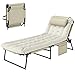 Outsunny Transat Bain de Soleil Pliable avec Dossier inclinable 4 Positions - Appui-tête et Matelas épais Ultra Confortable - Tissu textilène et Acier, Beige