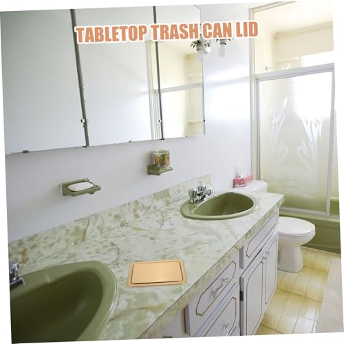 Alipis Stainless Steel Countertop Trash Bin Lid with Swing Flap Design for Easy Waste Disposal Embedded Trash Can Cover for Kitchen and Bathroom Odor Containment Gold Finish - Thumbnail 5
