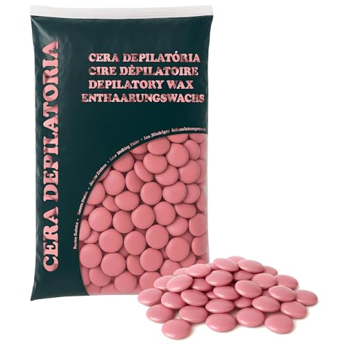 SELAS Cera Depilatoria Caliente 1200g | Mini Discos de Cera Dura con Aceite de Rosa Mosqueta | Cera Profesional Sin Bandas para Rostro, Cuerpo y Zonas Sensibles | Cera Depilatoria facial y corporal