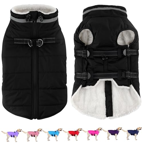 Image of Dogcheer Dog Winter Coat, Waterproof Dog Jacket with Harness - Black,2XL
