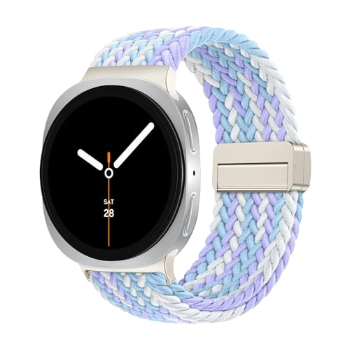 Image of Magnetic Braided Band for Samsung Galaxy Watch 9 8 40mm 44mm, Galaxy Watch8 Classic 46mm, One Click No Gap Elastic Stretchy Nylon Fabric Sport Strap for Women Men (Violet)