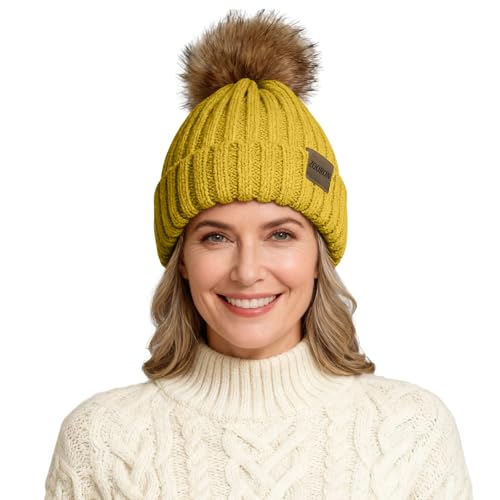 ZOORON Beanies for Womens Winter Knitted Beanies Hats with Faux Fur Pom Warm Knit Skull Cap...