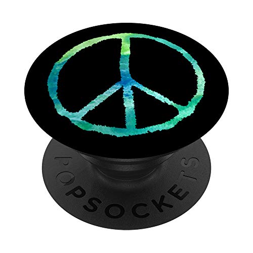 Bio Vert Bleu Boho Signe de Paix Fun Hippie Aquarelle PopSockets PopGrip - Support et Grip pour Smartphone/Tablette avec un Top Interchangeable Cover