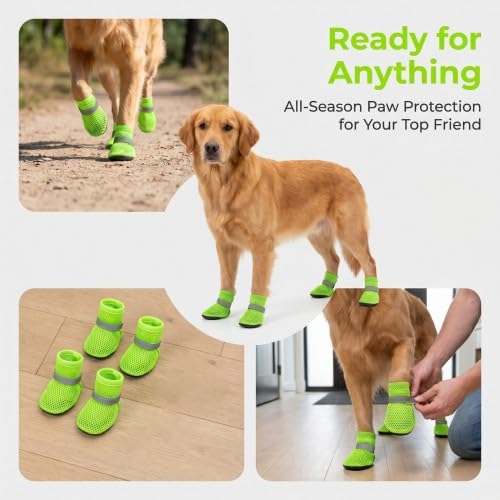 Naapesi 4 Pezzi Scarpe per Cane Estivo in Rete Traspirante, Scarpe in Rete per Cani, Stivali Estivi Antiscivolo per Animali Domestici, Scarpe Traspiranti e Regolabili, Protezione per Le Zampe (M)