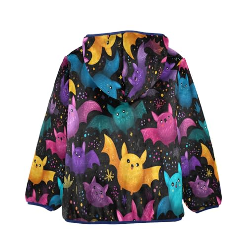Colorful Bats Flying Nightly Toddler Fleece Jacket Girl Boys Hooded Fleece Jacket Coat Warm Outwear Zip-up 3-10T2