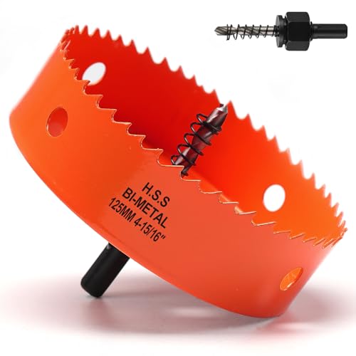 Image of 125mm Hole Saw, HSS Bi-Metal Hole Cutter with Drill Bit, Heavy Duty Hole Saw for Wood, Plastic, Drywall, Fiberglass, Orange