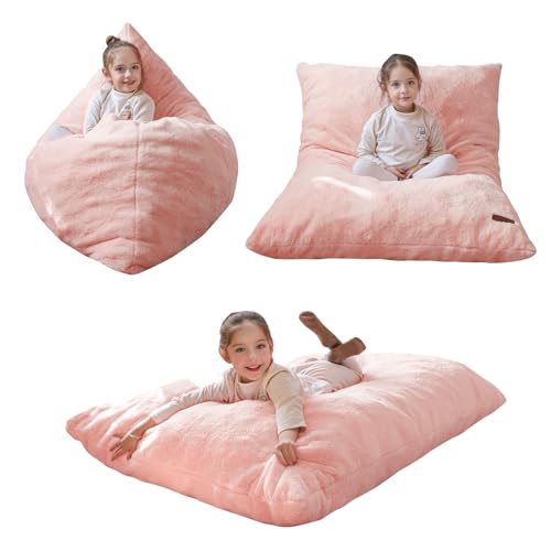 MAXYOYO 3 in 1 Kids Bean Bag Chair, Child Floor Sofa for Gaming, Reading, Faux Fur Floor Couch with...